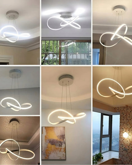 Auksinė pakabinama lubinė LED lempa, sietynas su juosta ir nuotolinio valdymo pulteliu, keičiama spalva