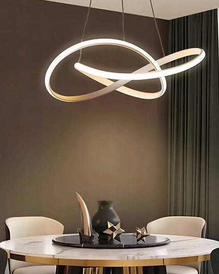 Auksinė pakabinama lubinė LED lempa, sietynas su juosta ir nuotolinio valdymo pulteliu, keičiama spalva