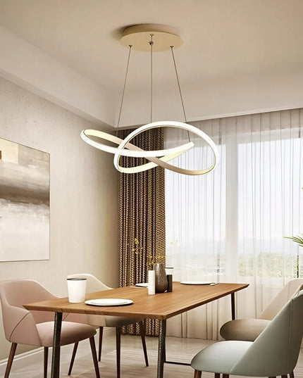 Auksinė pakabinama lubinė LED lempa, sietynas su juosta ir nuotolinio valdymo pulteliu, keičiama spalva