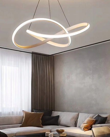 Auksinė pakabinama lubinė LED lempa, sietynas su juosta ir nuotolinio valdymo pulteliu, keičiama spalva