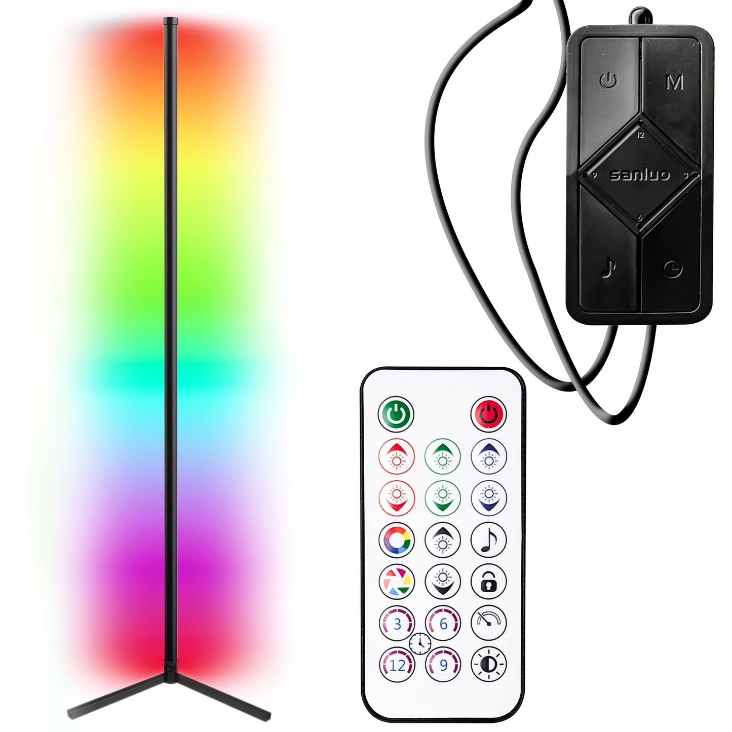 Kampinė Pastatoma Grindų RGB LED Lempa su Nuotolinio Valdymo Pulteliu, Programėle ir Muzikos Sensoriumi, 150 cm