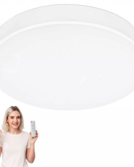 Apvalus 60 cm baltas lubinis „Temar“ CLEO šviestuvas – modernus LED plafonas su nuotolinio valdymo pulteliu ir reguliuojama spalvų temperatūra
