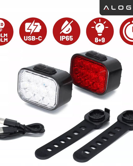 Dviračio žibintas 500 lm 200 lm rinkinys 20 LED priekis galas dviračiui USB C IP65