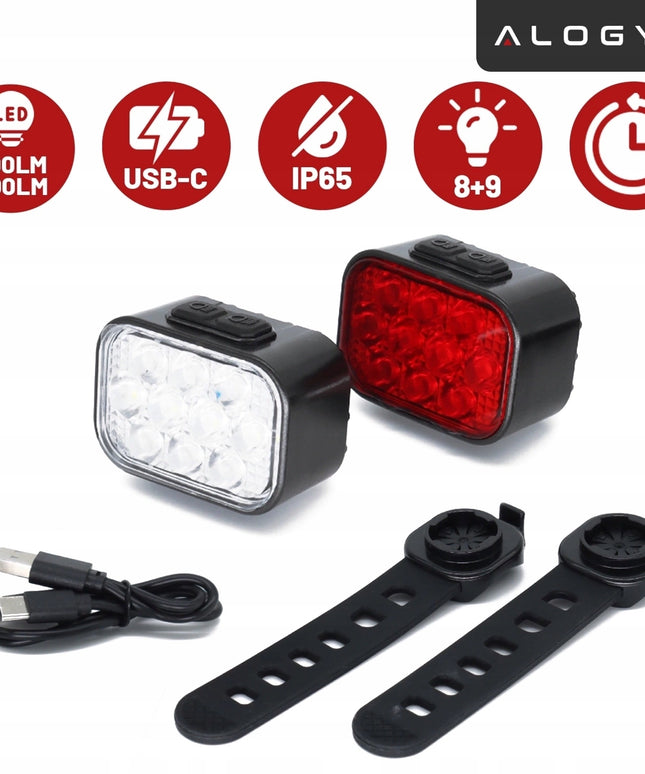 Dviračio žibintas 500 lm 200 lm rinkinys 20 LED priekis galas dviračiui USB C IP65