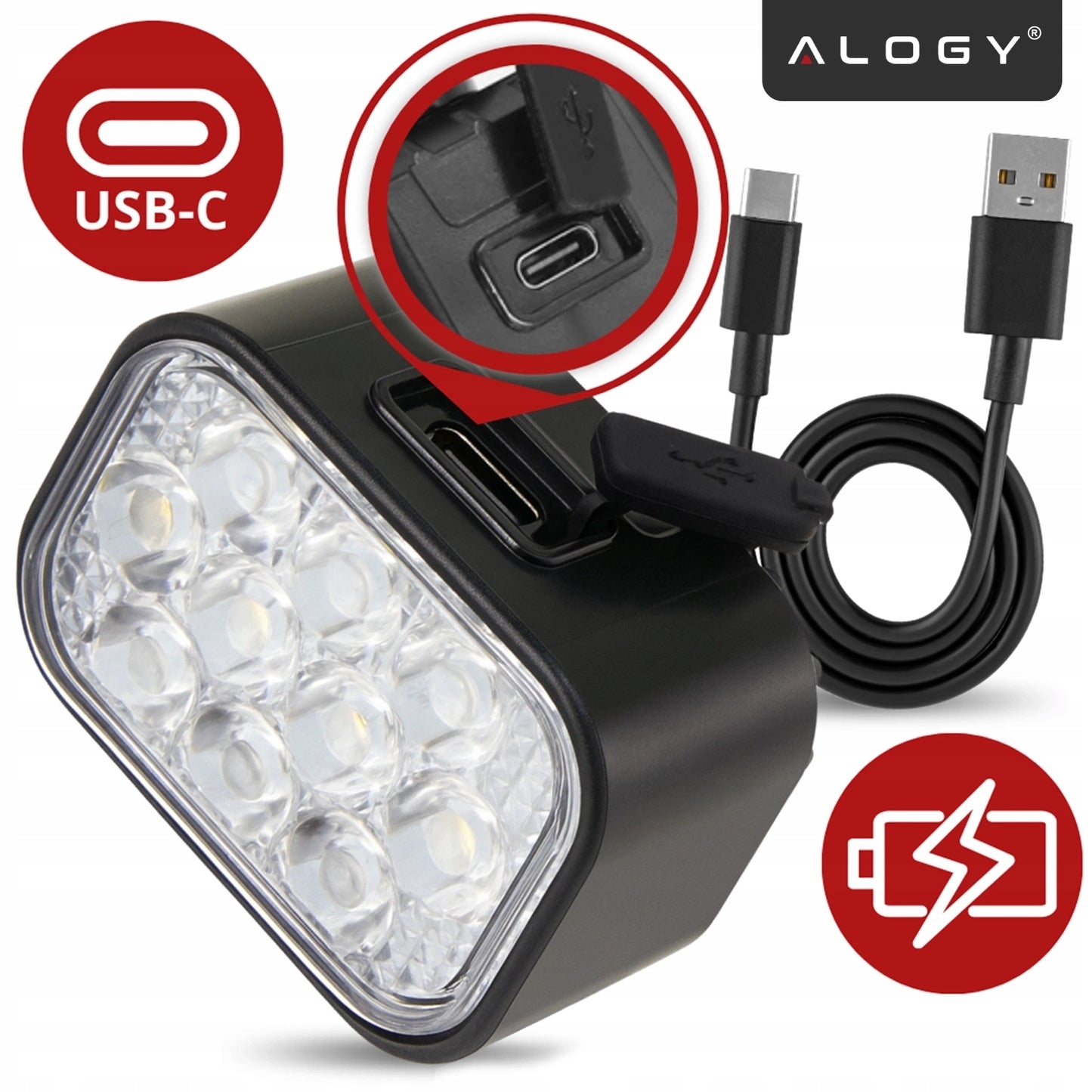 Dviračio žibintas 500 lm 200 lm rinkinys 20 LED priekis galas dviračiui USB C IP65