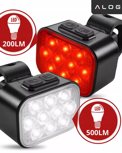 Dviračio žibintas 500 lm 200 lm rinkinys 20 LED priekis galas dviračiui USB C IP65