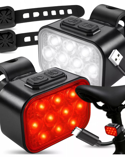 Dviračio lempų rinkinys 500 lm 200 lm 20 LED priekinė galinė USB-C IP65