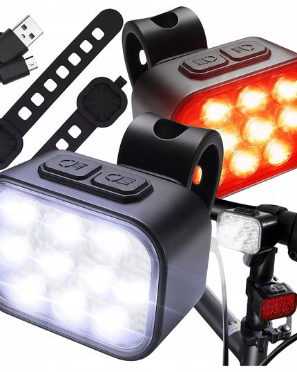 Dviračio žibintas 500 lm 200 lm rinkinys 20 LED priekis galas dviračiui USB C IP65