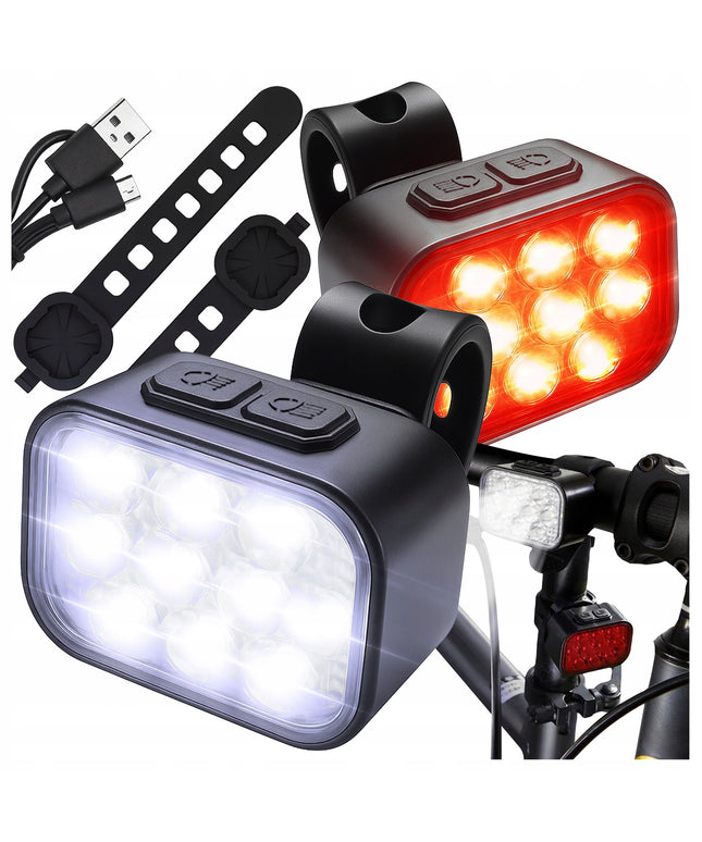 Dviračio žibintas 500 lm 200 lm rinkinys 20 LED priekis galas dviračiui USB C IP65