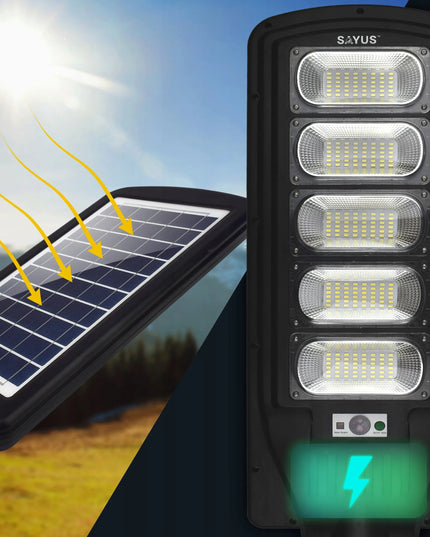 Galinga saulės energija maitinama LED gatvės ir sodo lempa su nuotolinio valdymo pulteliu ir judesio jutikliu