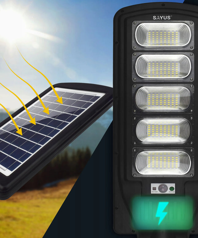 Galinga saulės energija maitinama LED gatvės ir sodo lempa su nuotolinio valdymo pulteliu ir judesio jutikliu