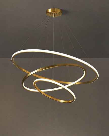 Lubinis šviestuvas 3 LED Žiediniai kabantys sietynai + pultelis Auksinis 72W