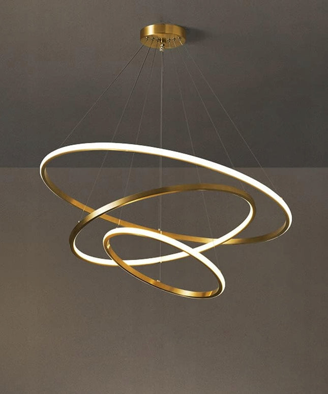 Lubinis šviestuvas 3 LED Žiediniai kabantys sietynai + pultelis Auksinis 72W