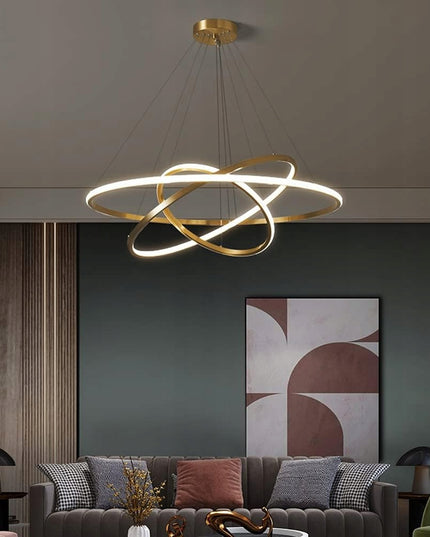 Lubinis šviestuvas 3 LED Žiediniai kabantys sietynai + pultelis Auksinis 72W