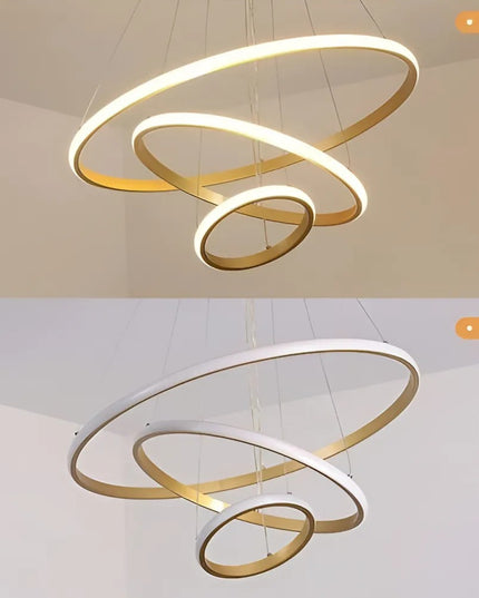 Lubinis šviestuvas 3 LED Žiediniai kabantys sietynai + pultelis Auksinis 72W