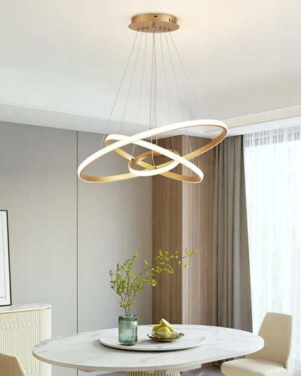 Lubinis šviestuvas 3 LED Žiediniai kabantys sietynai + pultelis Auksinis 72W