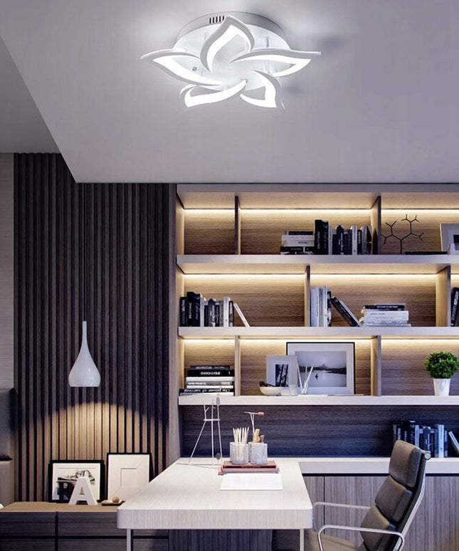 Balta lubinė LED lempa 55 cm lotoso žiedo formos su pulteliu