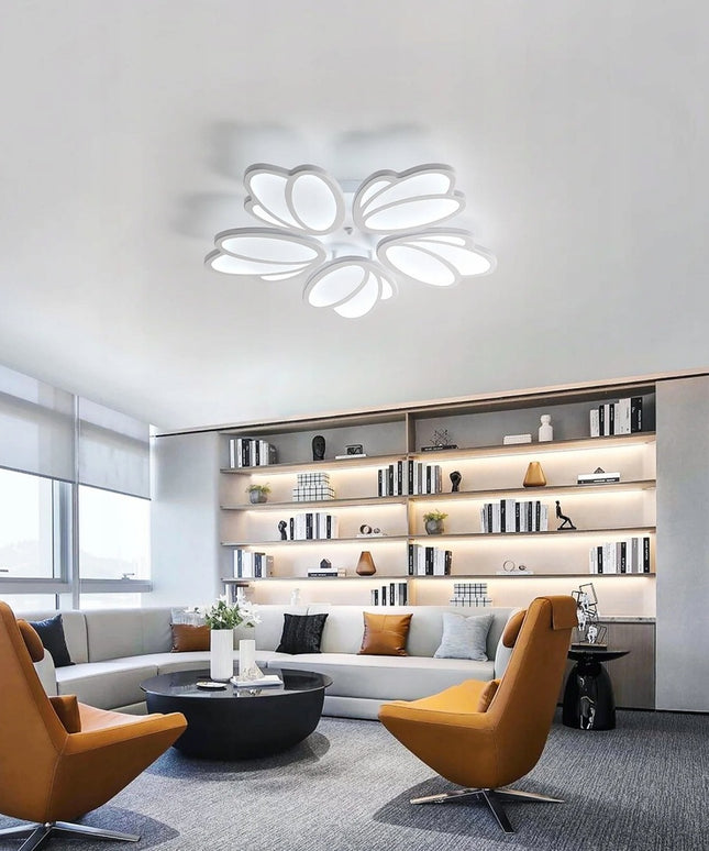 Balta lubinė LED lempa 55 cm, gėlių formos, su nuotolinio valdymo pulteliu, reguliuojama