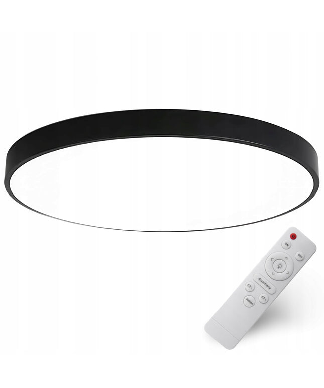Juodas apvalus 40cm minimalistinis LED lubinis šviestuvas (plafonas) su nuotolinio valdymo pulteliu
