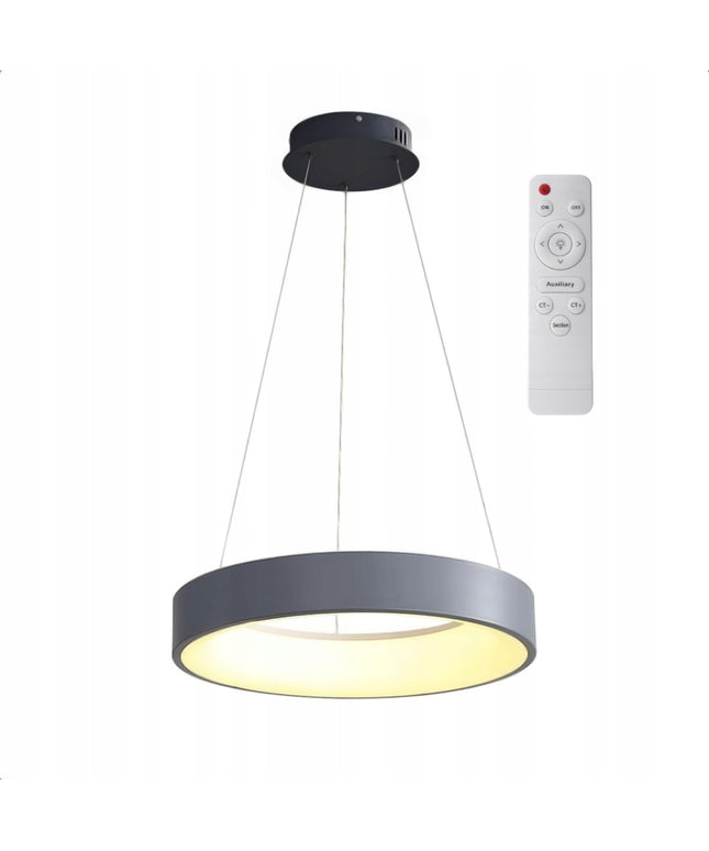 Pakabinamas LED lubinis šviestuvas, liustra/plafonas, 3 šviesos spalvos, su pulteliu, pilkas