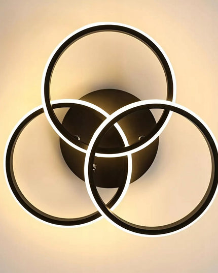 Moderni juoda apvali LED lubinė liustra su 3 žiedais, kabinama svetainei