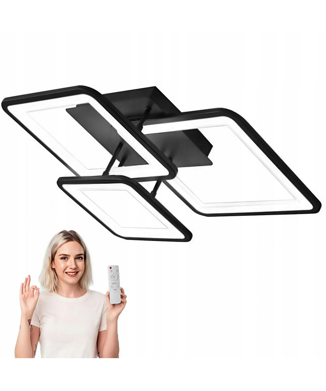 Lubinis šviestuvas 72W juodas LED su pulteliu 3 spalvos kvadratinis