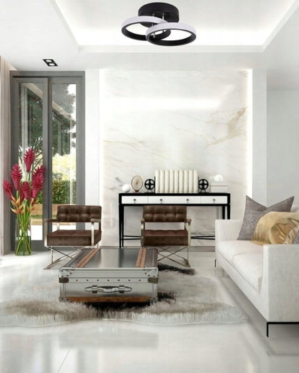 Juodas pakabinamas lubinis šviestuvas LED LOFT, 2 ratai, 25cm, šalta spalva