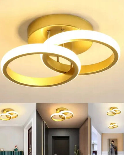 Pakabinamas lubinis šviestuvas LED auksinis lofto stiliaus, 2 ratai, 25cm, neutrali spalva