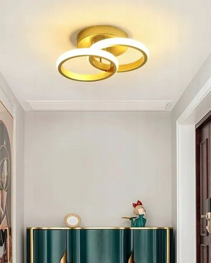 Pakabinamas lubinis šviestuvas LED auksinis lofto stiliaus, 2 ratai, 25cm, neutrali spalva