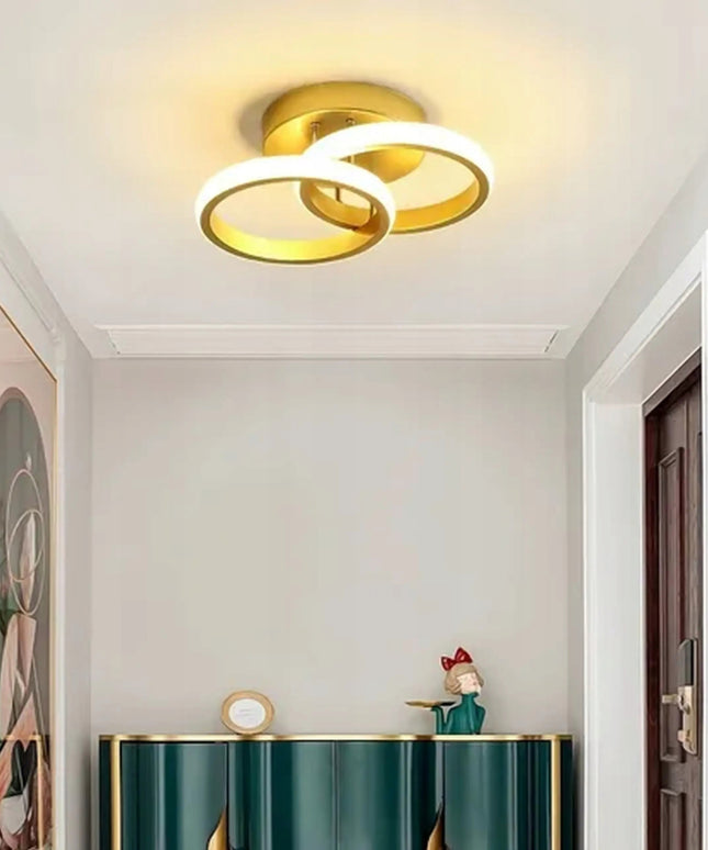 Pakabinamas lubinis šviestuvas LED auksinis lofto stiliaus, 2 ratai, 25cm, neutrali spalva