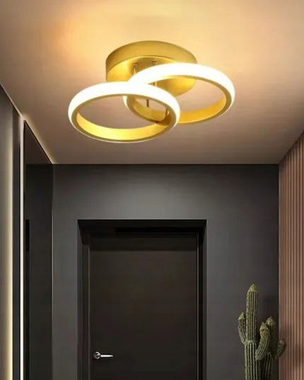 Pakabinamas lubinis šviestuvas LED auksinis lofto stiliaus, 2 ratai, 25cm, neutrali spalva