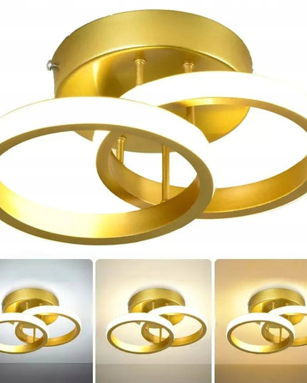 Pakabinamas lubinis šviestuvas LED auksinis lofto stiliaus, 2 ratai, 25cm, neutrali spalva