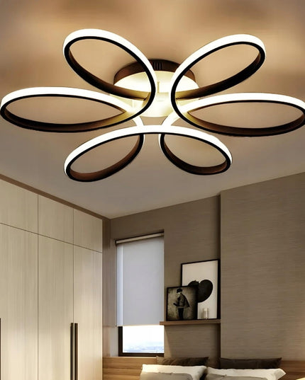 Juodas modernus lubinis pakabinamas šviestuvas / plafonas, LED liustra su pulteliu Gėlė