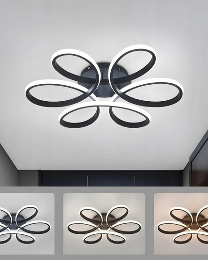 Juodas modernus lubinis pakabinamas šviestuvas / plafonas, LED liustra su pulteliu Gėlė