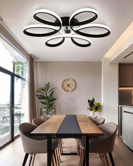 Juodas modernus lubinis pakabinamas šviestuvas / plafonas, LED liustra su pulteliu Gėlė