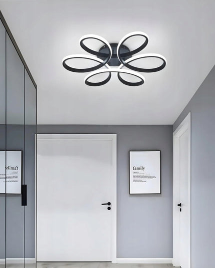 Juodas modernus lubinis pakabinamas šviestuvas / plafonas, LED liustra su pulteliu Gėlė