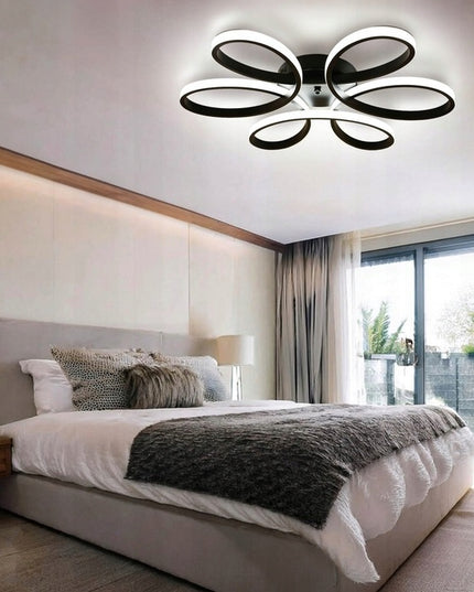 Juodas modernus lubinis pakabinamas šviestuvas / plafonas, LED liustra su pulteliu Gėlė