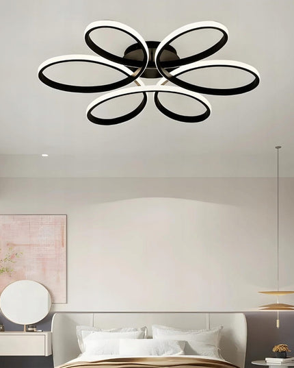 Juodas modernus lubinis pakabinamas šviestuvas / plafonas, LED liustra su pulteliu Gėlė