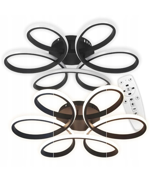 Juodas modernus lubinis pakabinamas šviestuvas / plafonas, LED liustra su pulteliu Gėlė