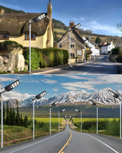 RETOO LED gatvių apšvietimo saulės lempa 240W su judesio ir sutemų jutikliu bei pulteliu XL