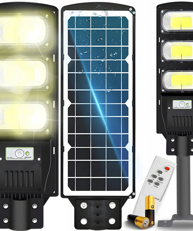 240W Gatvės LED šviestuvas, saulės energija maitinamas, su judesio ir sutemų jutikliais + XL nuotolinio valdymo pultas