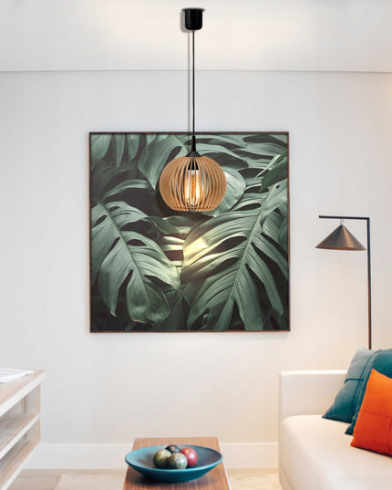 Pakabinamas lubinis medinis LED šviestuvas su 1xE27 lizdu + tvirtinimo elementas montavimui palengvinti