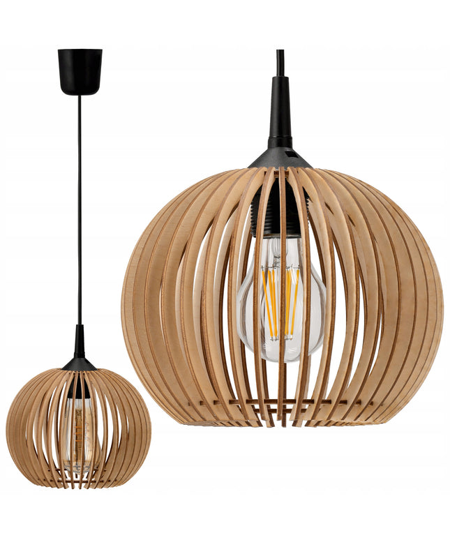 Pakabinamas lubinis medinis LED šviestuvas su 1xE27 lizdu + tvirtinimo elementas montavimui palengvinti