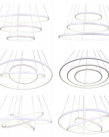 Pakabinamas lubinis šviestuvas sidabrinis chromas, LED liustra su 3 žiedais + nuotolinio valdymo pultelis (reguliuojama spalvos temperatūra)