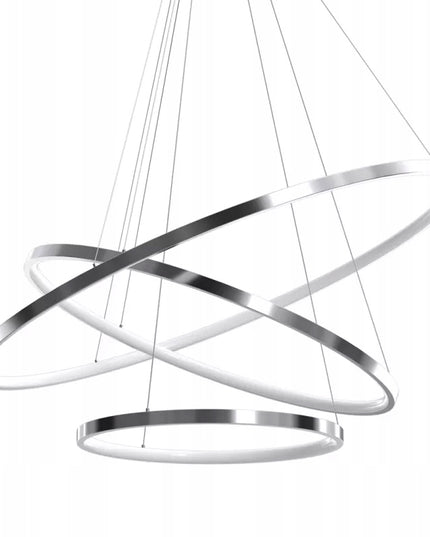 Pakabinamas lubinis šviestuvas sidabrinis chromas, LED liustra su 3 žiedais + nuotolinio valdymo pultelis (reguliuojama spalvos temperatūra)