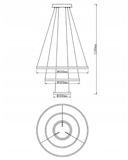 Pakabinamas lubinis šviestuvas sidabrinis chromas, LED liustra su 3 žiedais + nuotolinio valdymo pultelis (reguliuojama spalvos temperatūra)