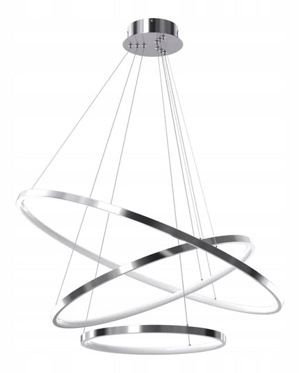 Pakabinamas lubinis šviestuvas sidabrinis chromas, LED liustra su 3 žiedais + nuotolinio valdymo pultelis (reguliuojama spalvos temperatūra)