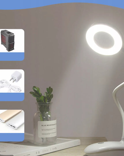 LED žiedinė stalinė kosmetinė lempa su spaustuvu