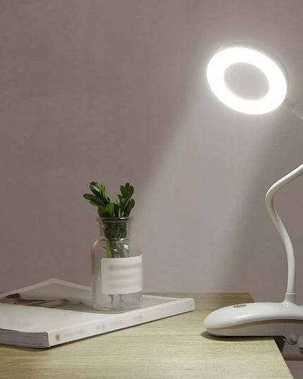 LED žiedinė stalinė kosmetinė lempa su spaustuvu
