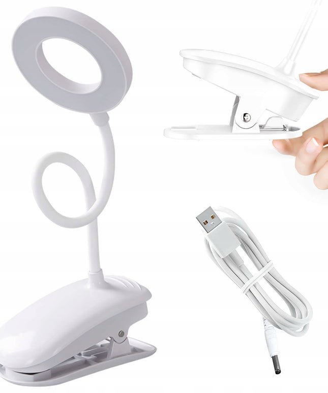 LED žiedinė stalinė kosmetinė lempa su spaustuvu